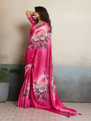 Pink Moss Floral Printed Saree
