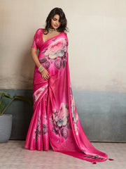 Pink Moss Floral Printed Saree