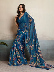 Blue Moss Floral Printed Saree