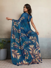 Blue Moss Floral Printed Saree