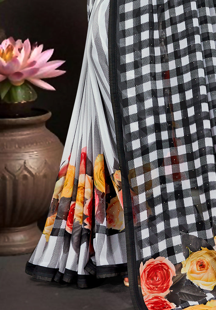Grey Georgette Floral Printed Saree sedora couture