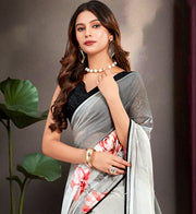 Grey Georgette Floral Printed Saree