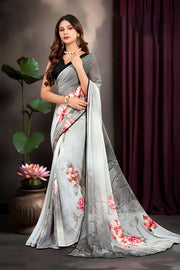 Grey Georgette Floral Printed Saree
