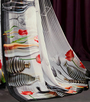 Grey Georgette Floral Printed Saree