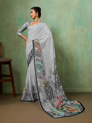 Grey Georgette Geometrical Printed Saree
