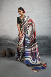 Vibrant Multicolour Satin Silk Saree with Digital Prints