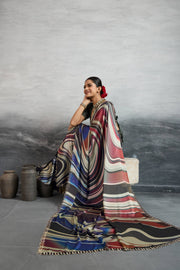 Vibrant Multicolour Satin Silk Saree with Digital Prints