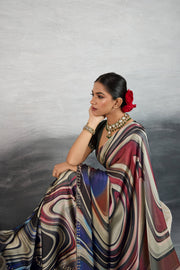 Vibrant Multicolour Satin Silk Saree with Digital Prints