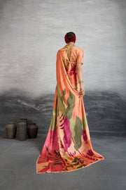 Radiant Orange Satin Silk Saree with Digital Prints