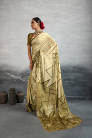 Charming Mustard Satin Silk Saree with Digital Prints