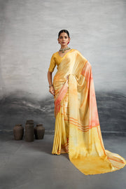 Sunlit Yellow Satin Silk Saree with Digital Prints