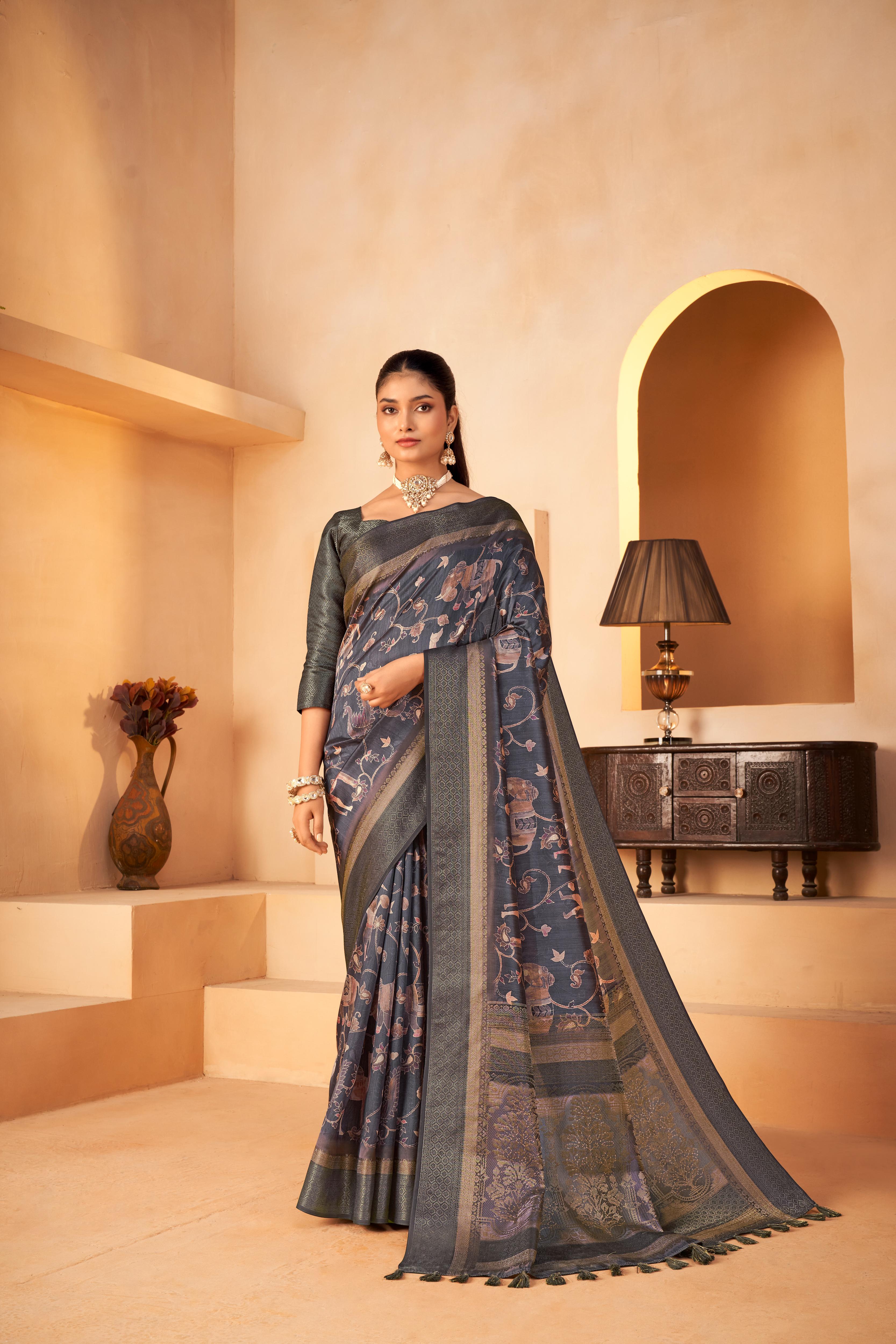 Timeless Dark Grey Diya Silk Saree