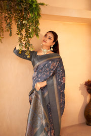 Timeless Dark Grey Diya Silk Saree
