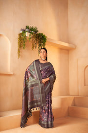 Sophisticated Wine Diya Silk with Jacquard