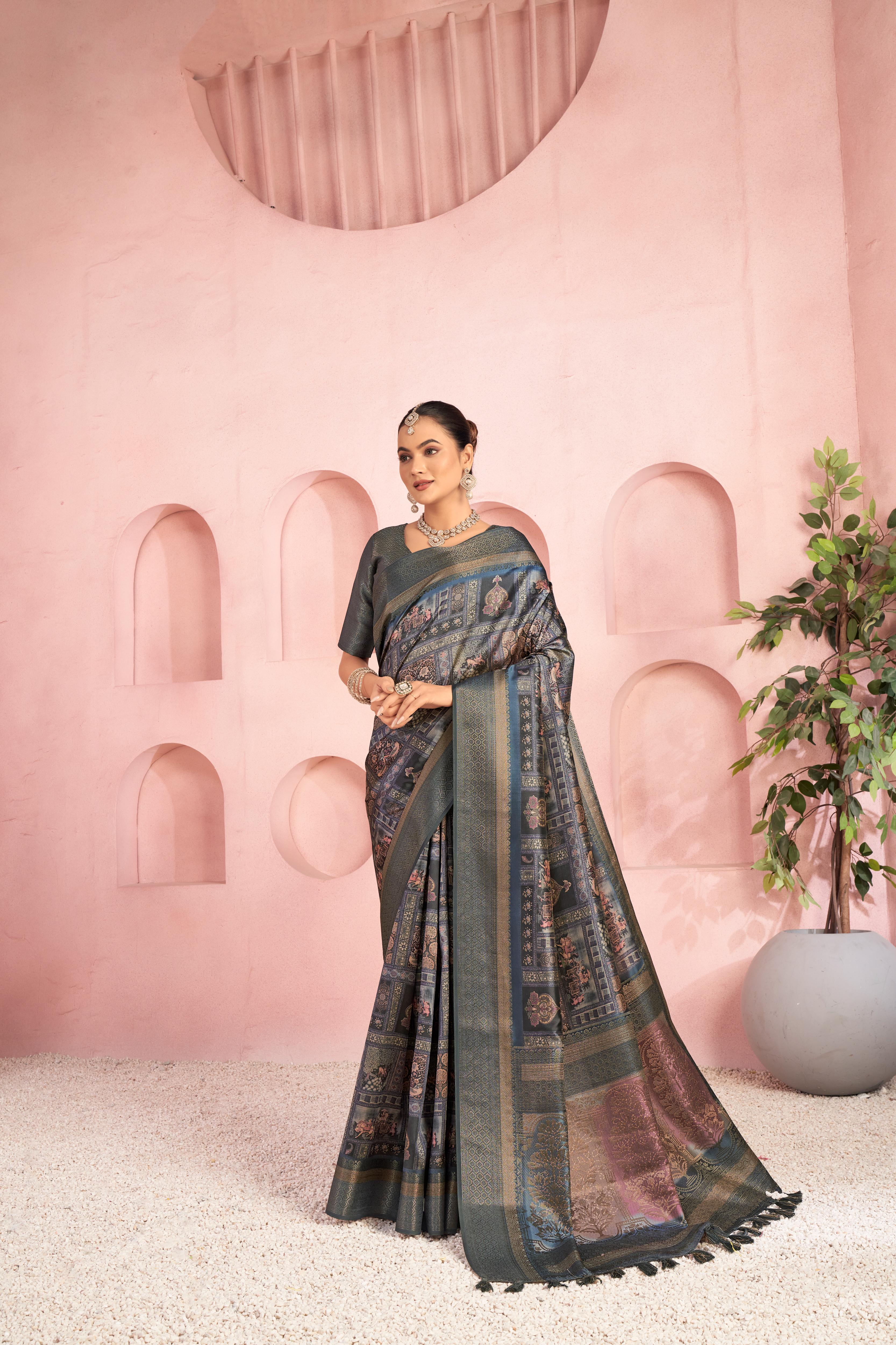 Timeless Grey Diya Silk Saree with Jacquard Border
