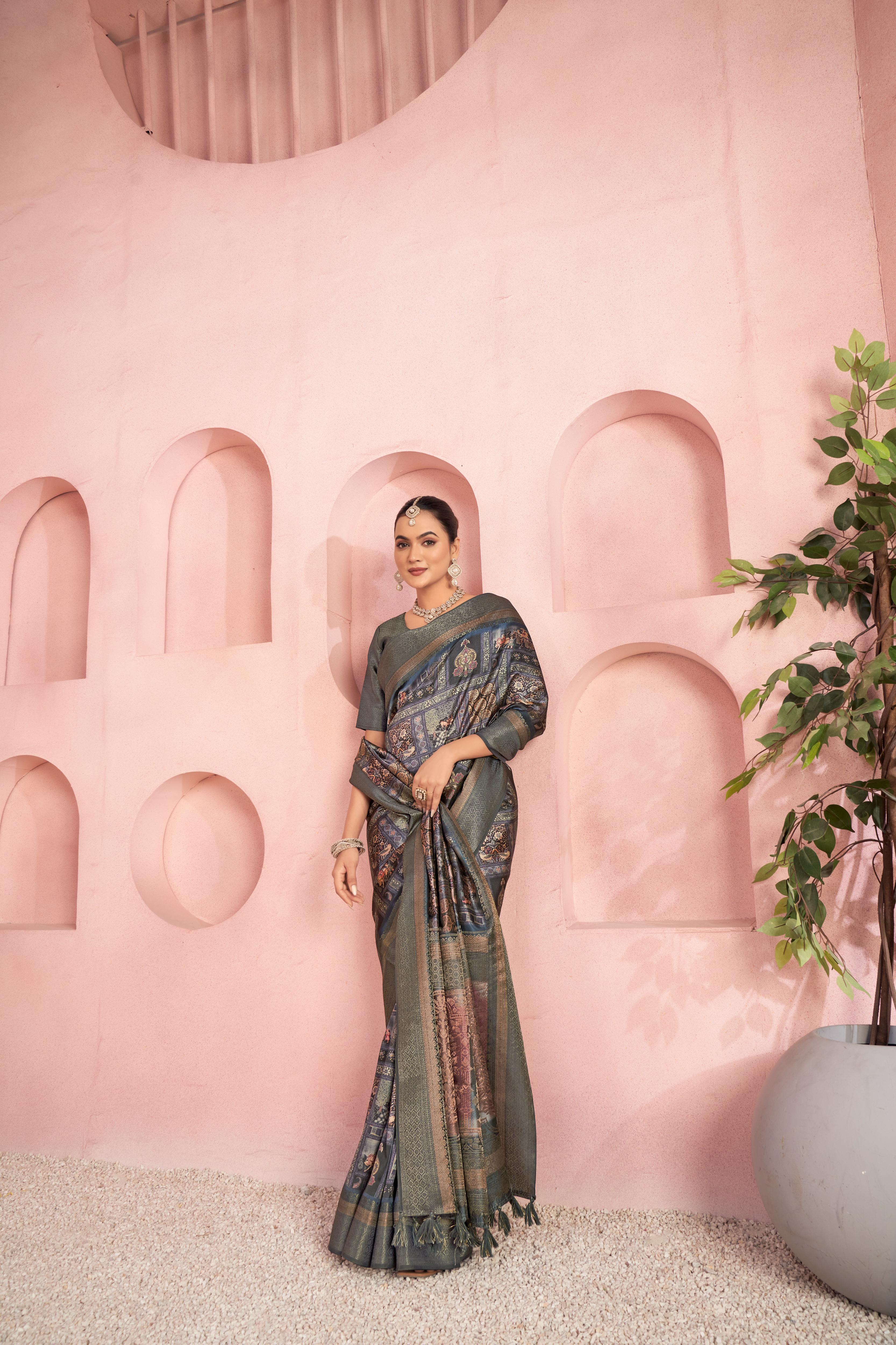 Timeless Grey Diya Silk Saree with Jacquard Border