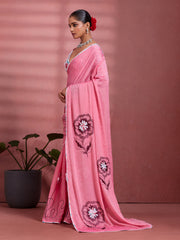 Pink Georgette Floral Printed Saree