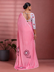 Pink Georgette Floral Printed Saree