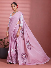 Lavender Georgette Floral Printed Saree sedora couture