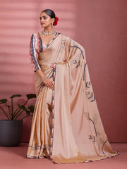 Beige Crepe  Floral Printed Saree