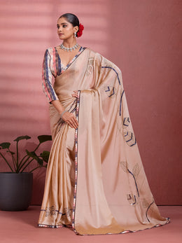 Beige Crepe  Floral Printed Saree