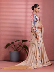 Beige Crepe  Floral Printed Saree
