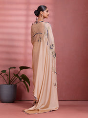 Beige Crepe  Floral Printed Saree