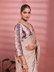 Beige Crepe  Floral Printed Saree