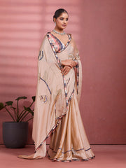 Beige Crepe  Floral Printed Saree