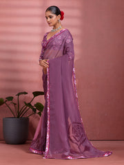 Purple Silk Floral Printed Saree