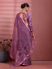 Purple Silk Floral Printed Saree