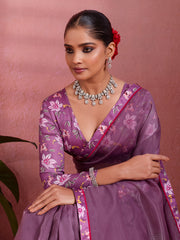 Purple Silk Floral Printed Saree