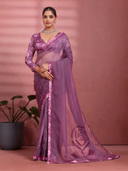 Purple Silk Floral Printed Saree