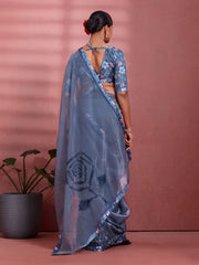 Charcoal Silk Floral Printed Saree