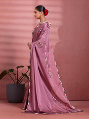 Magenta Crepe Floral Printed Saree