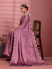 Magenta Crepe Floral Printed Saree