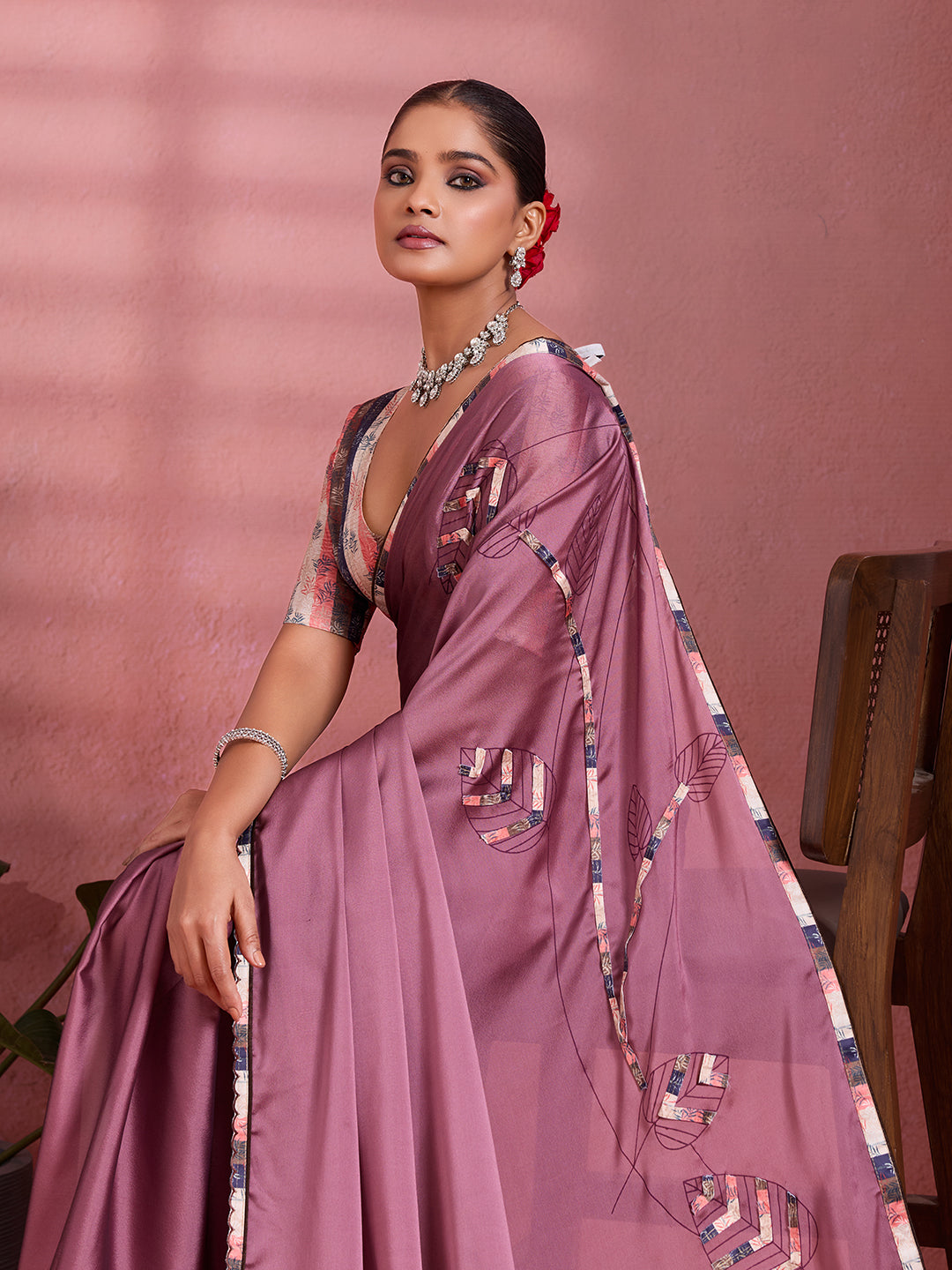 Magenta Crepe Floral Printed Saree