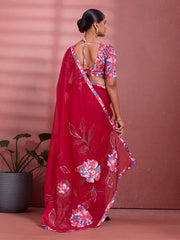 Red Silk Floral Printed Saree