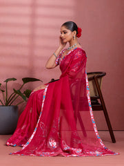 Red Silk Floral Printed Saree