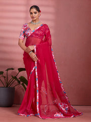 Red Silk Floral Printed Saree