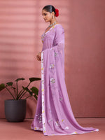 Lavender Georgette Floral Printed Saree sedora couture