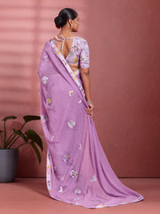 Lavender Georgette Floral Printed Saree sedora couture