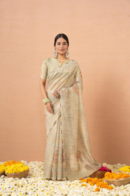 Pista Tissue Saree With Embroidery Boota