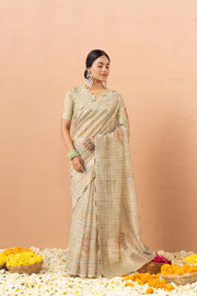 Pista Tissue Saree With Embroidery Boota