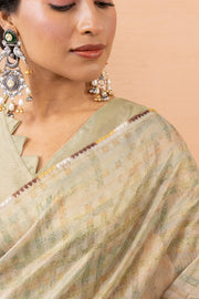 Pista Tissue Saree With Embroidery Boota