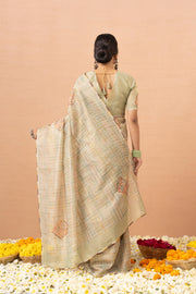 Pista Tissue Saree With Embroidery Boota