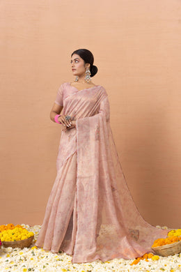 Peach Tissue Saree With Embroidery Boota
