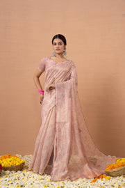 Peach Tissue Saree With Embroidery Boota