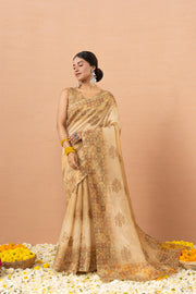 Yellow Tissue Saree With Embroidery Boota