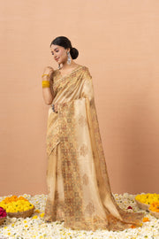 Yellow Tissue Saree With Embroidery Boota